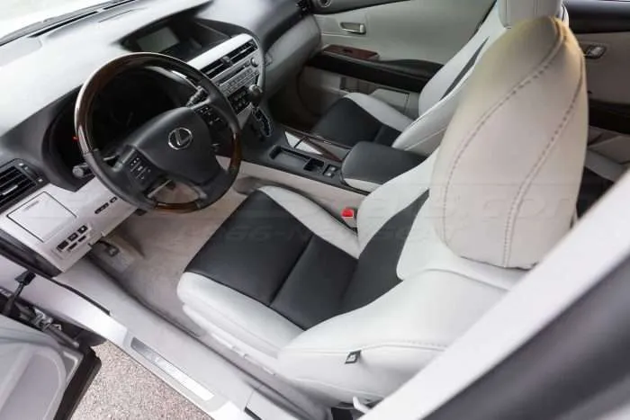 Lexus RX350 Leather Seats - Frost & Black - Front driver headrest stitching & seat cushion