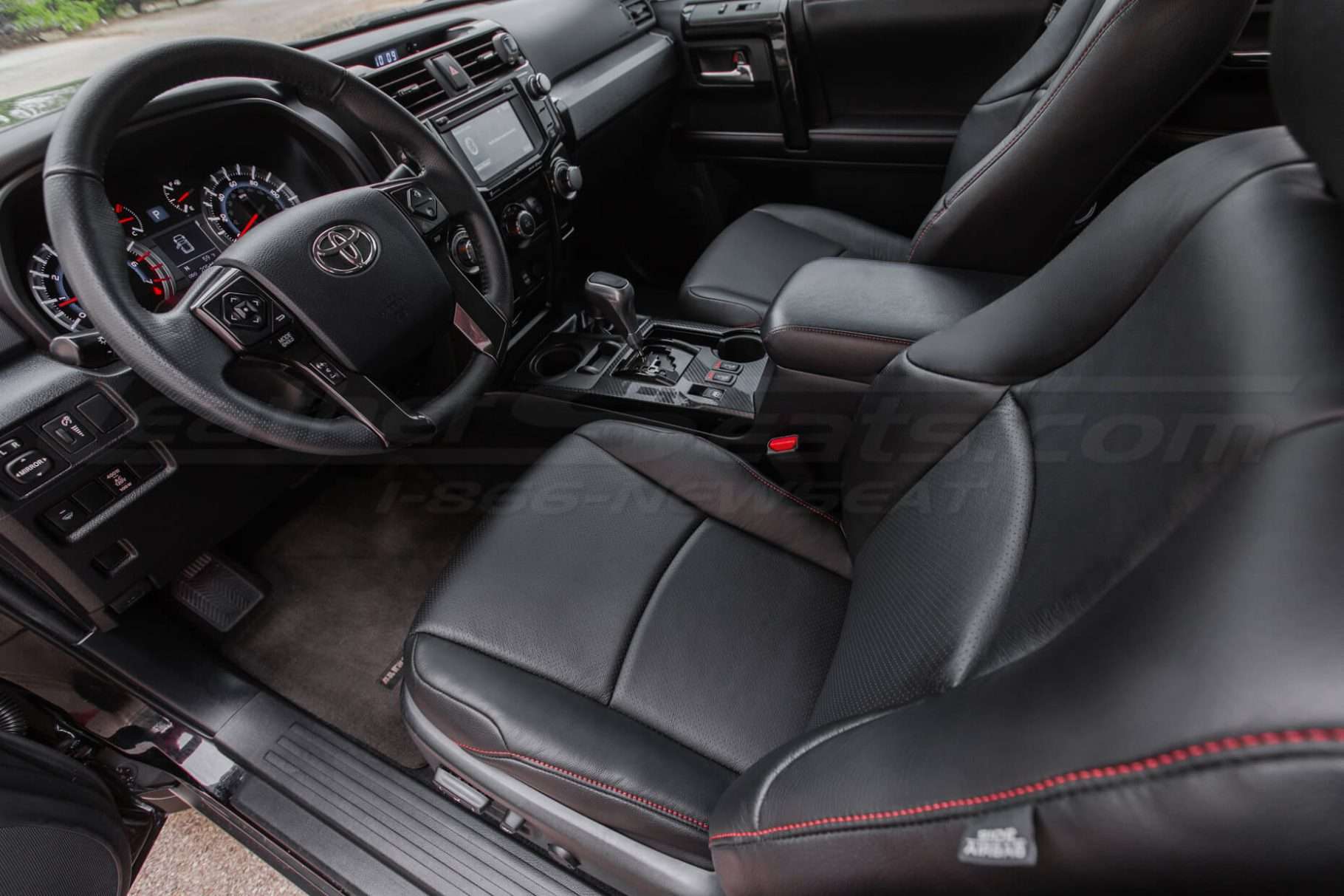 2010-2018 Toyota 4Runner Single-Tone Black Double-Stitched in Red - detailed