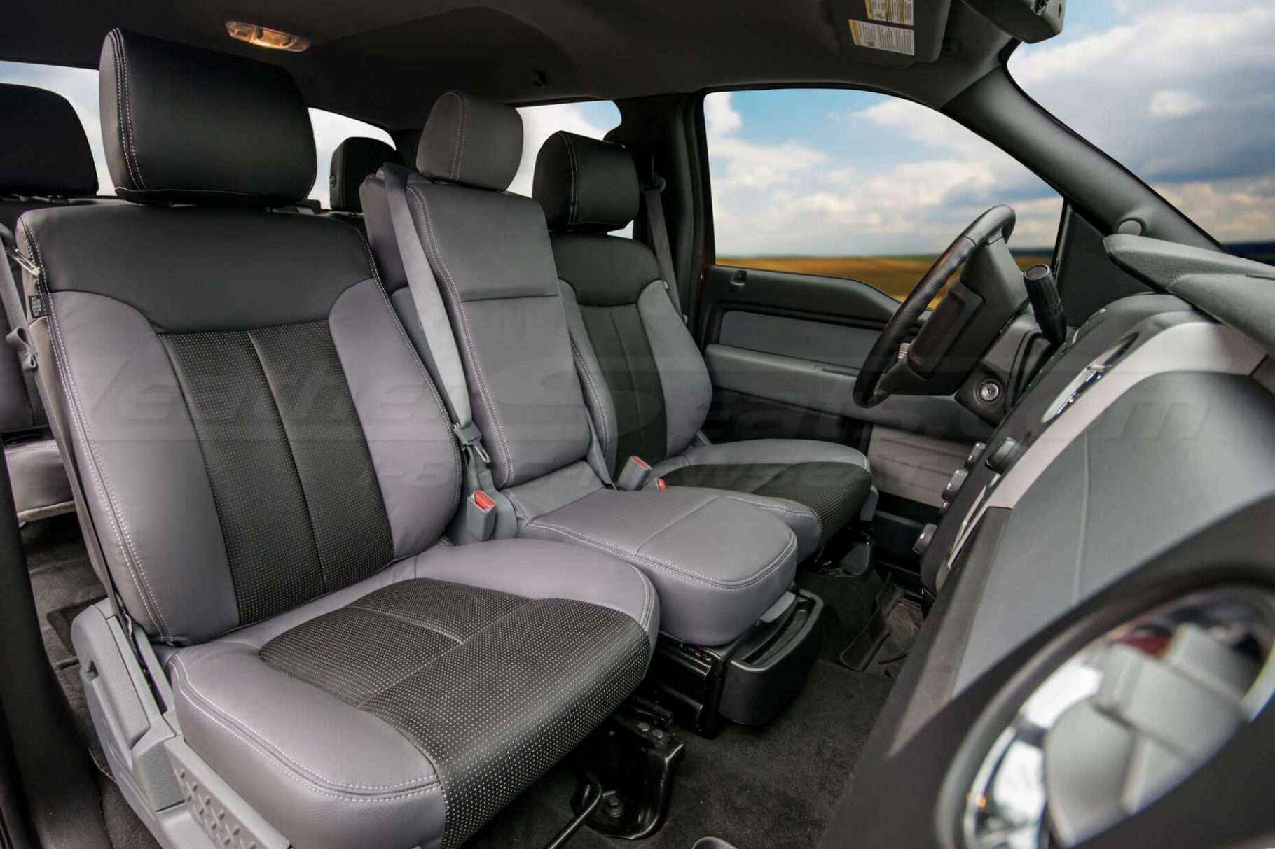 12-14 Ford F-150 - Two-Tone Lapis w/ Piazza Grey Front interior from passenger side