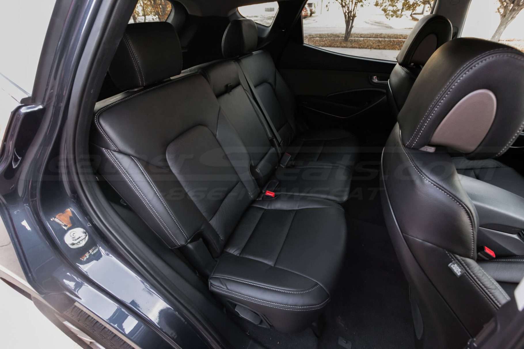 Hyundai Santa Fe Sport installed leather kit - Black - Rear seats from passenger side