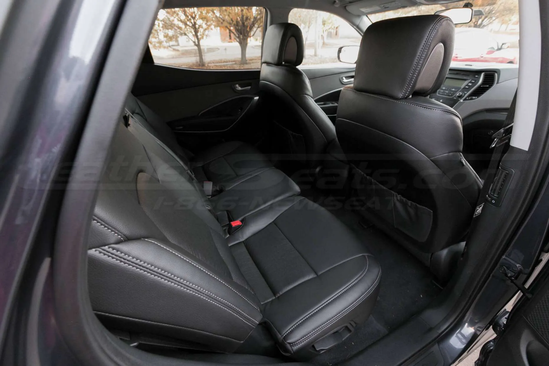 xHyundai Santa Fe Sport installed leather kit - Black - Back view of rear seats