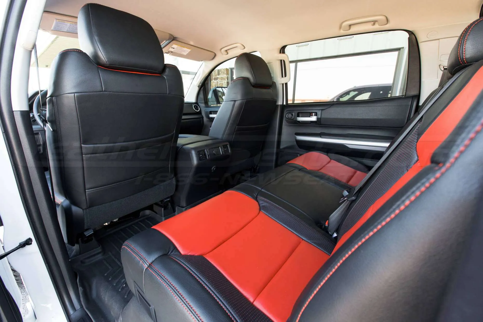 Toyota Tundra Leather Kit Installed - Black & Bright Red - Rear seats and back of front seats