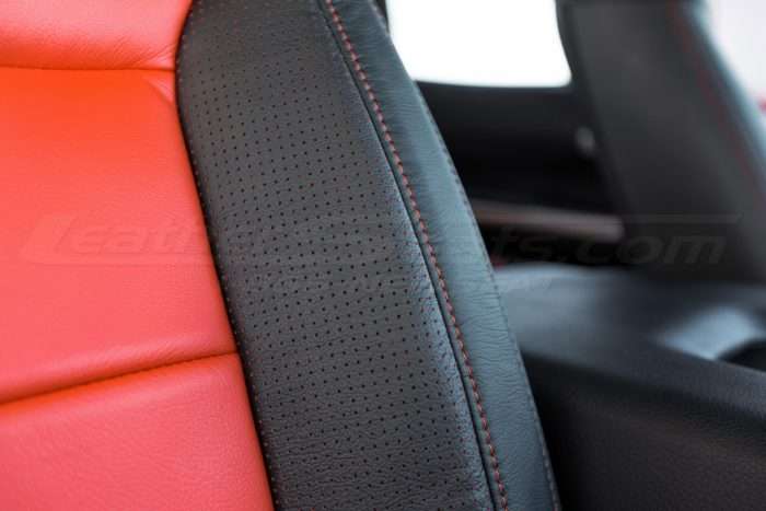 Toyota Tundra Leather Kit Installed - Black & Bright Red - Passenger seat perforated wing