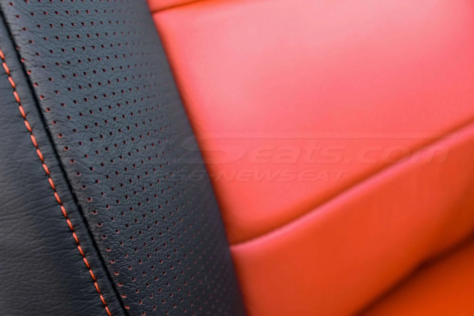 Toyota Tundra Leather Kit Installed - Black & Bright Red - Insert & perforated wing close-up