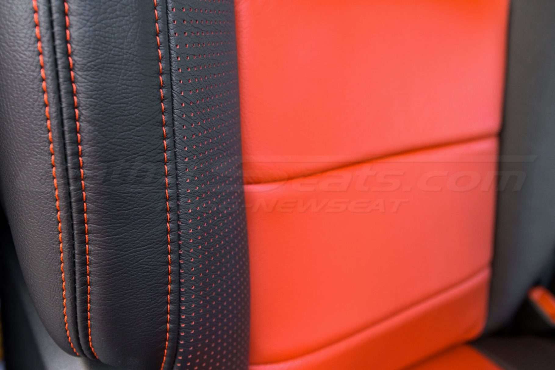 Toyota Tundra Leather Kit Installed - Black & Bright Red - Front backrest double-stitching