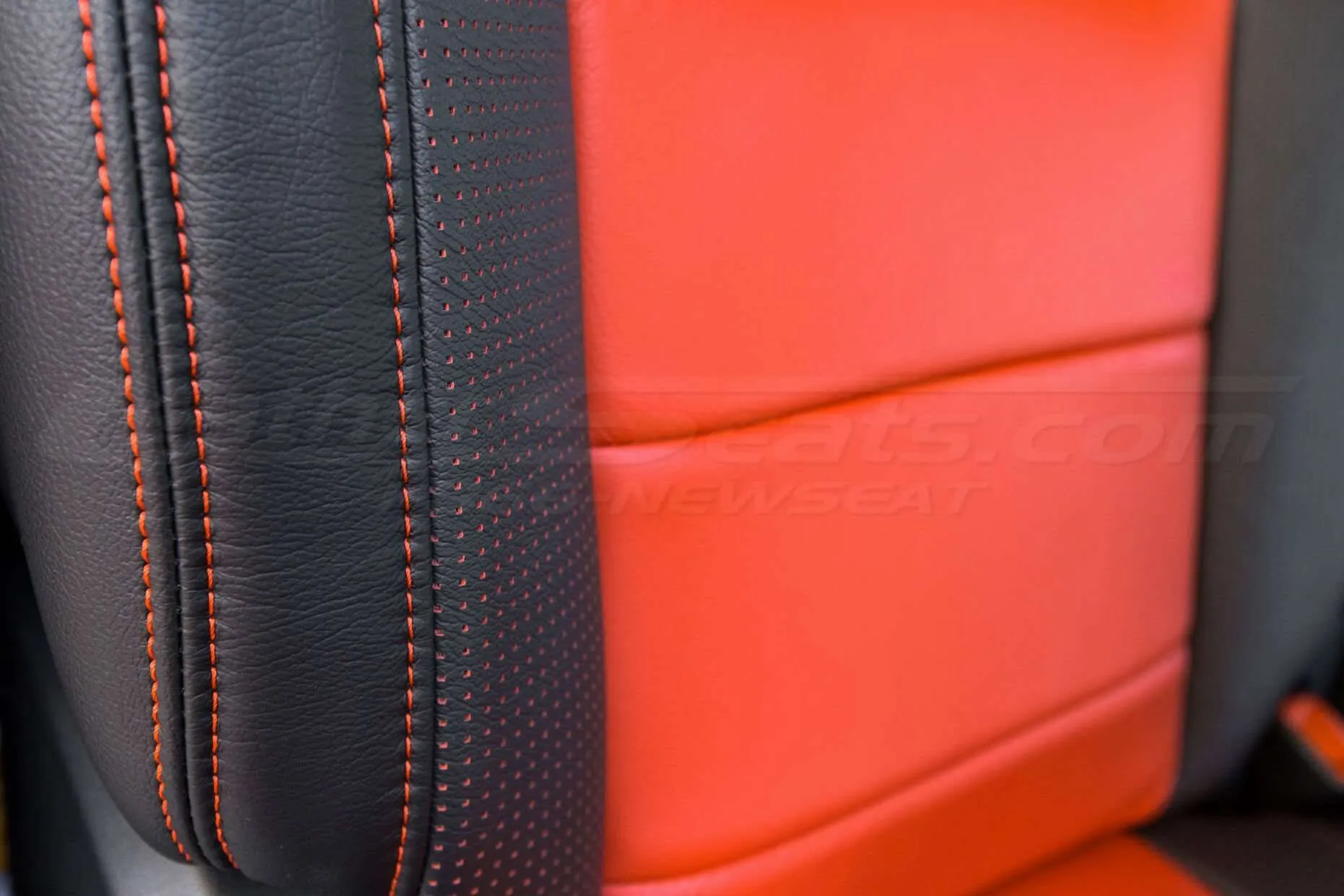 Toyota Tundra Leather Kit Installed - Black & Bright Red - Front backrest double-stitching