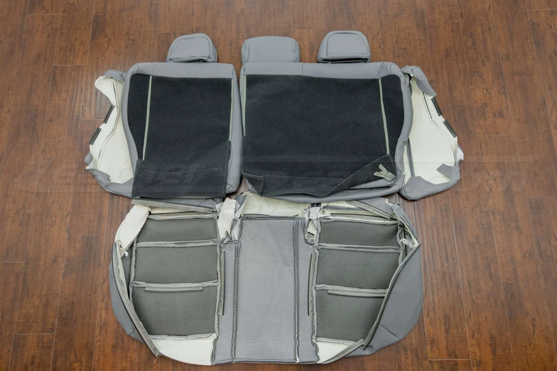 Back view of rear seat upholstery and bolsters