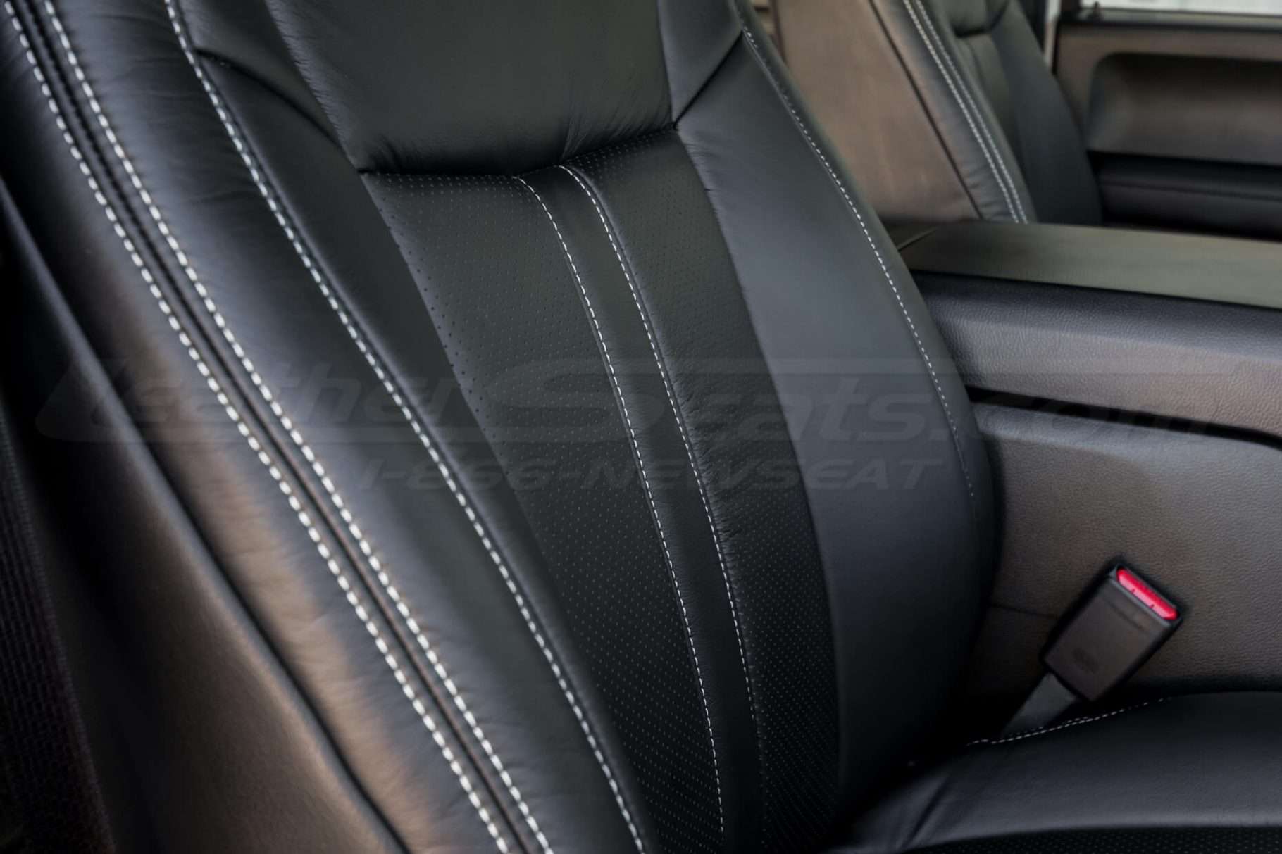 Ford F-150 Upholstery Kit - Black - Installed - Side stitching close-up