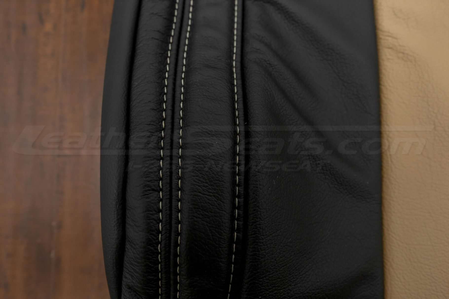 Ford F-150 Upholstery Kit - Black & Bisque - Side double-stitching close-up