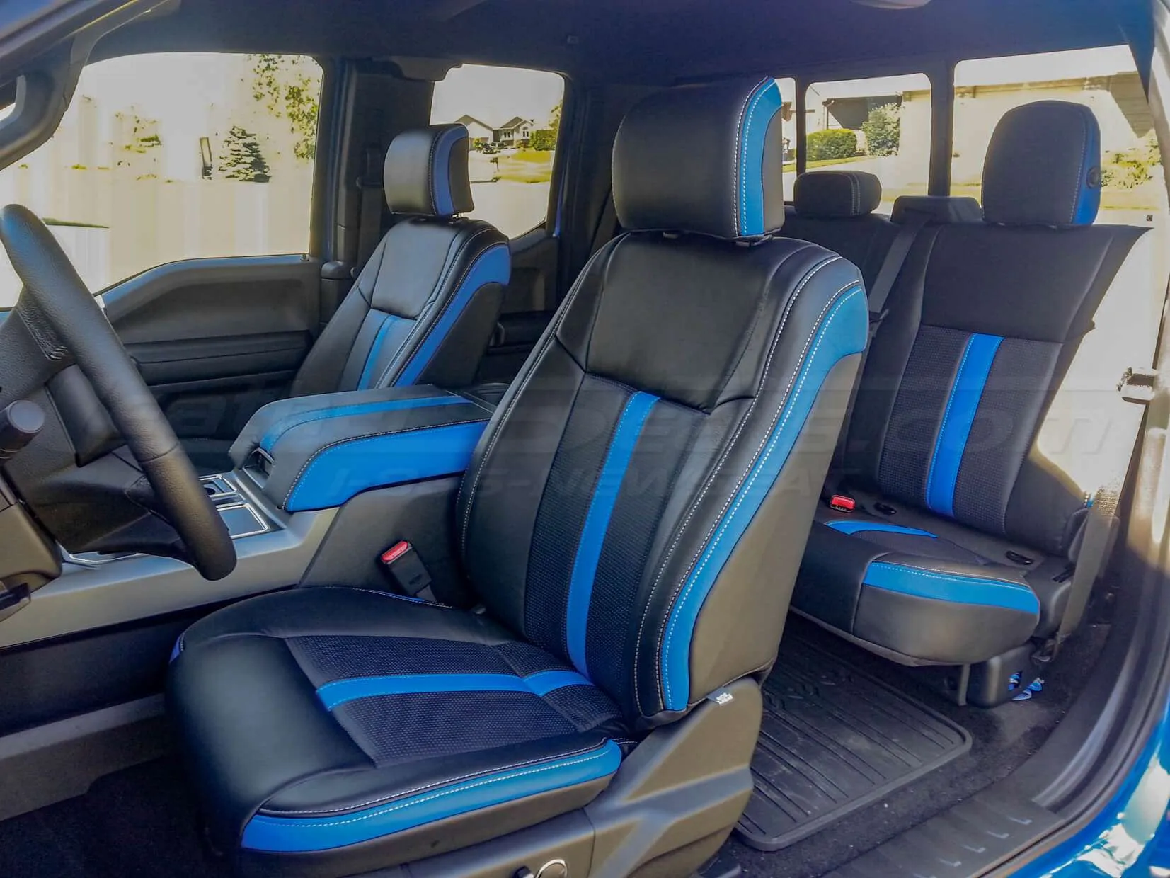 Ford F-150 Upholstery Kit - Installed - Black & Piazza Blue - Front Drivers side alternative angle