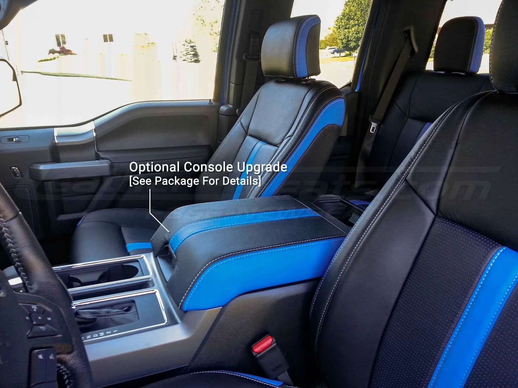 Ford F-150 Upholstery Kit - Installed - Black & Piazza Blue- Optional Console Lid
