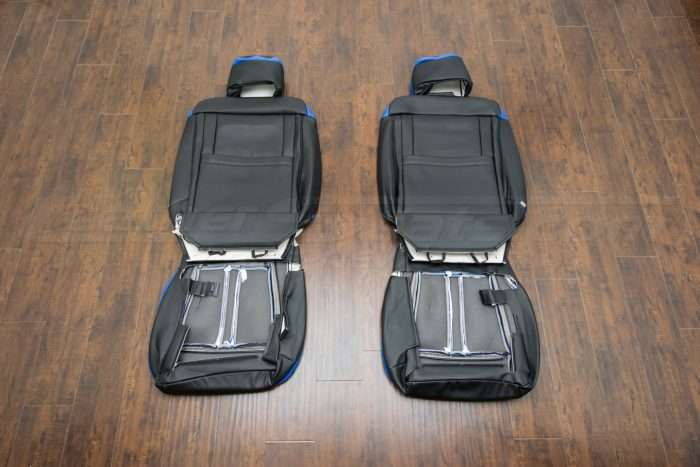 Ford F-150 Upholstery Kit - Installed - Black & Piazza Blue - Back of front seats