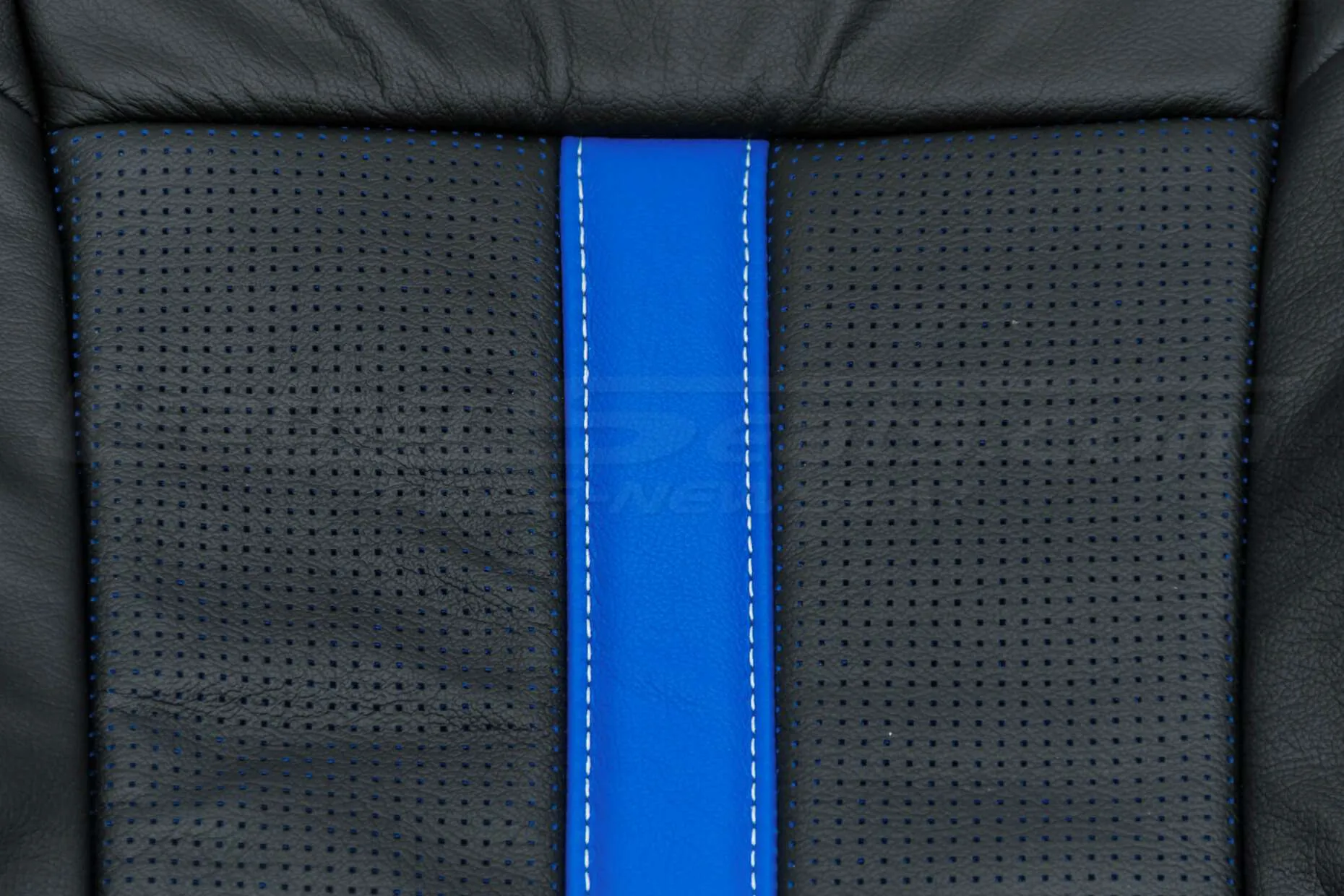 Ford F-150 Upholstery Kit - Installed - Black & Piazza Blue - Piazza Perforation close-up
