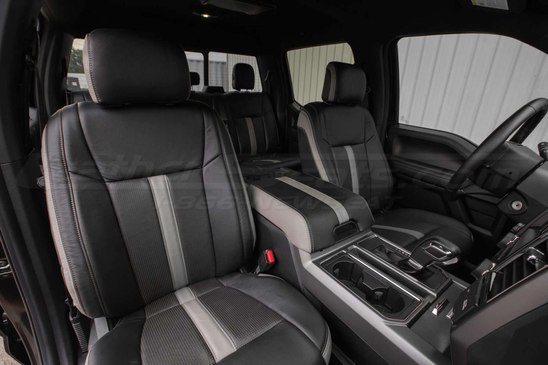 Ford F-150 installed leather kit - Black & Piazza Grey - Front interior