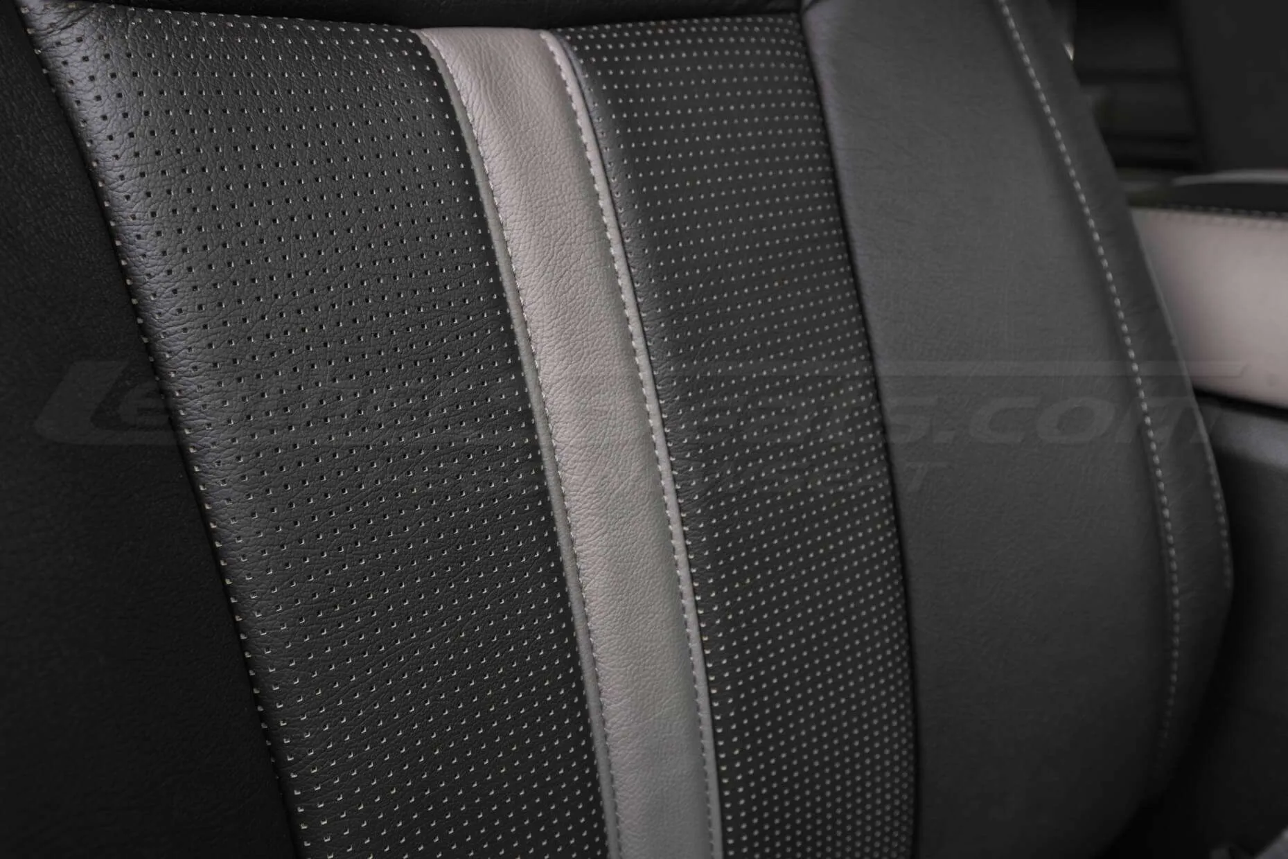 Ford F-150 installed leather kit - Black & Piazza Grey - Piazza Perforation close-up