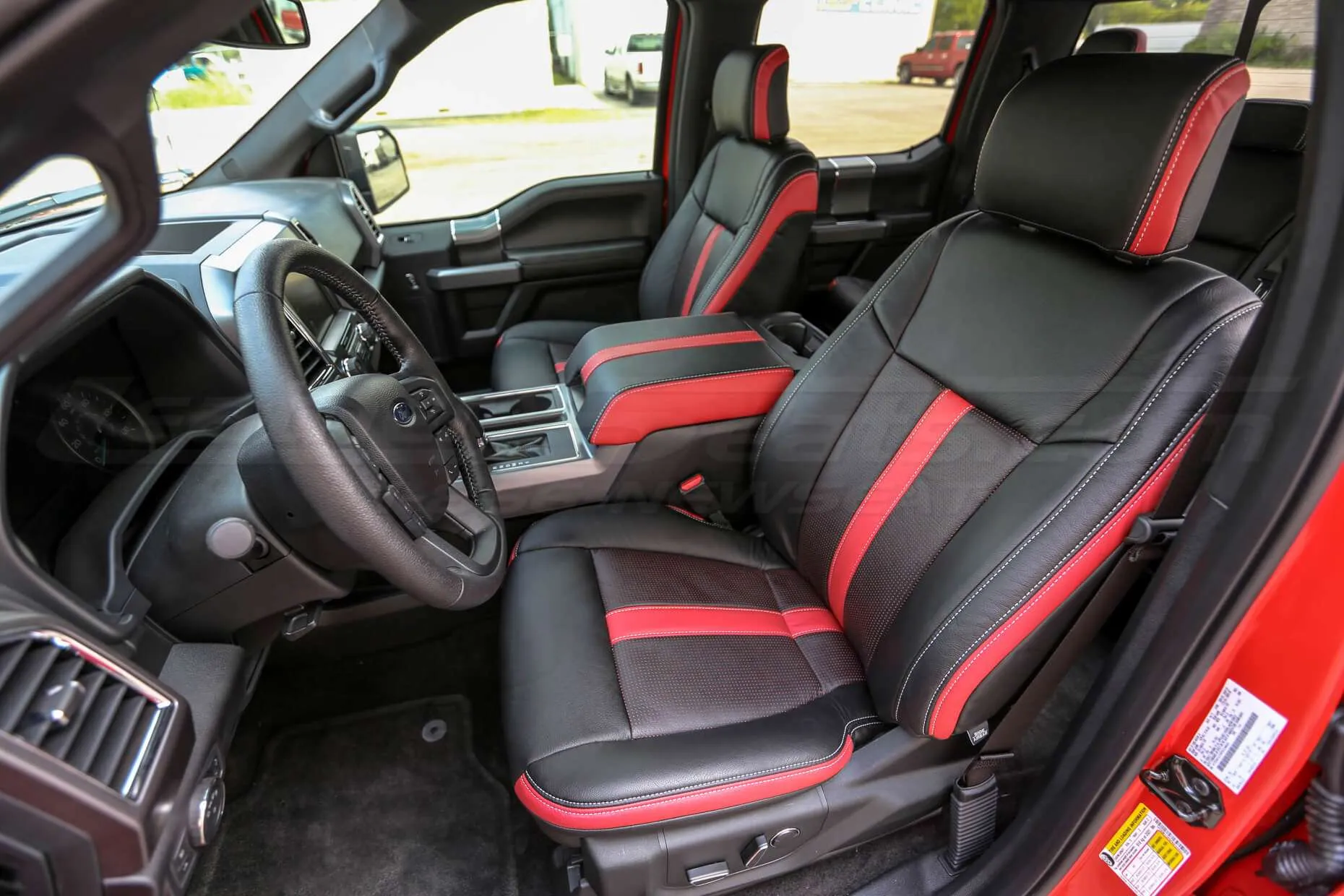 Ford F150 Leather Seats - Black & Piazza Red - Front Driver Seat