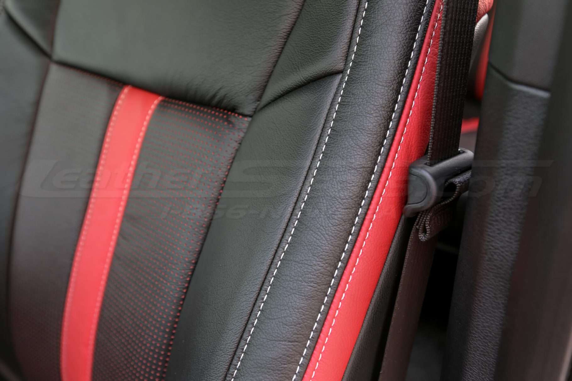 Ford F150 Leather Seats - Black & Piazza Red - Bolster Side Stitching