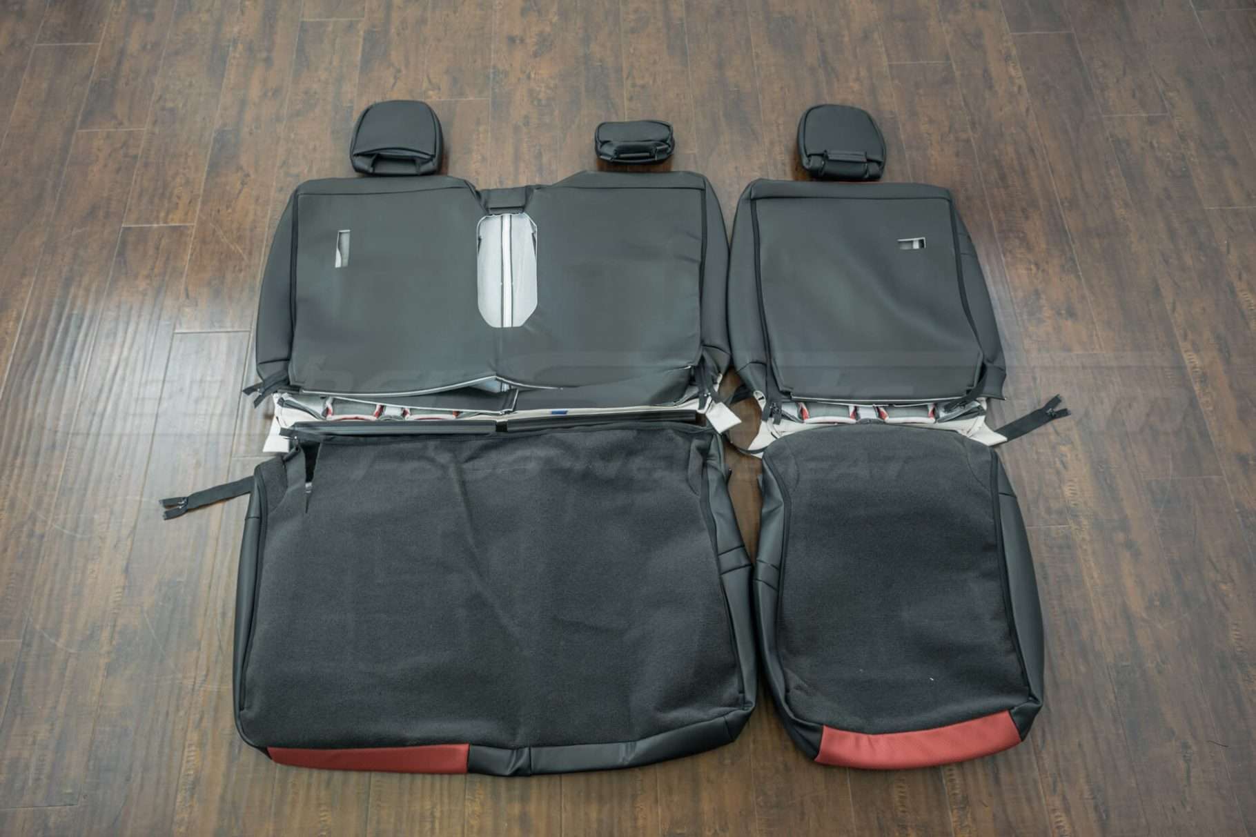 Ford F-150 Upholstery Kit - Black & Red - Rear view of back seats
