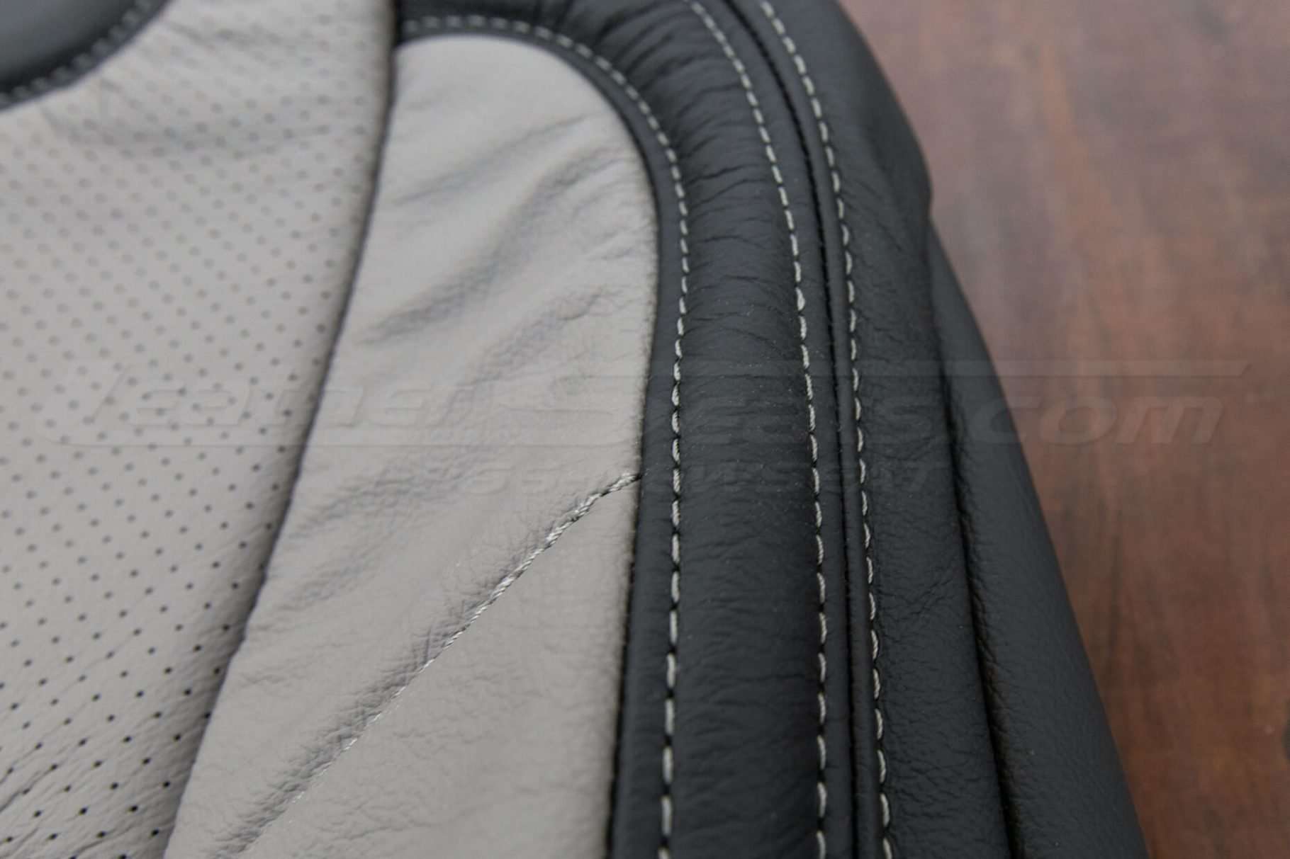 2015-2020 Ford F-150 Leather Kit - Black & Stone - Stone side double-stitching