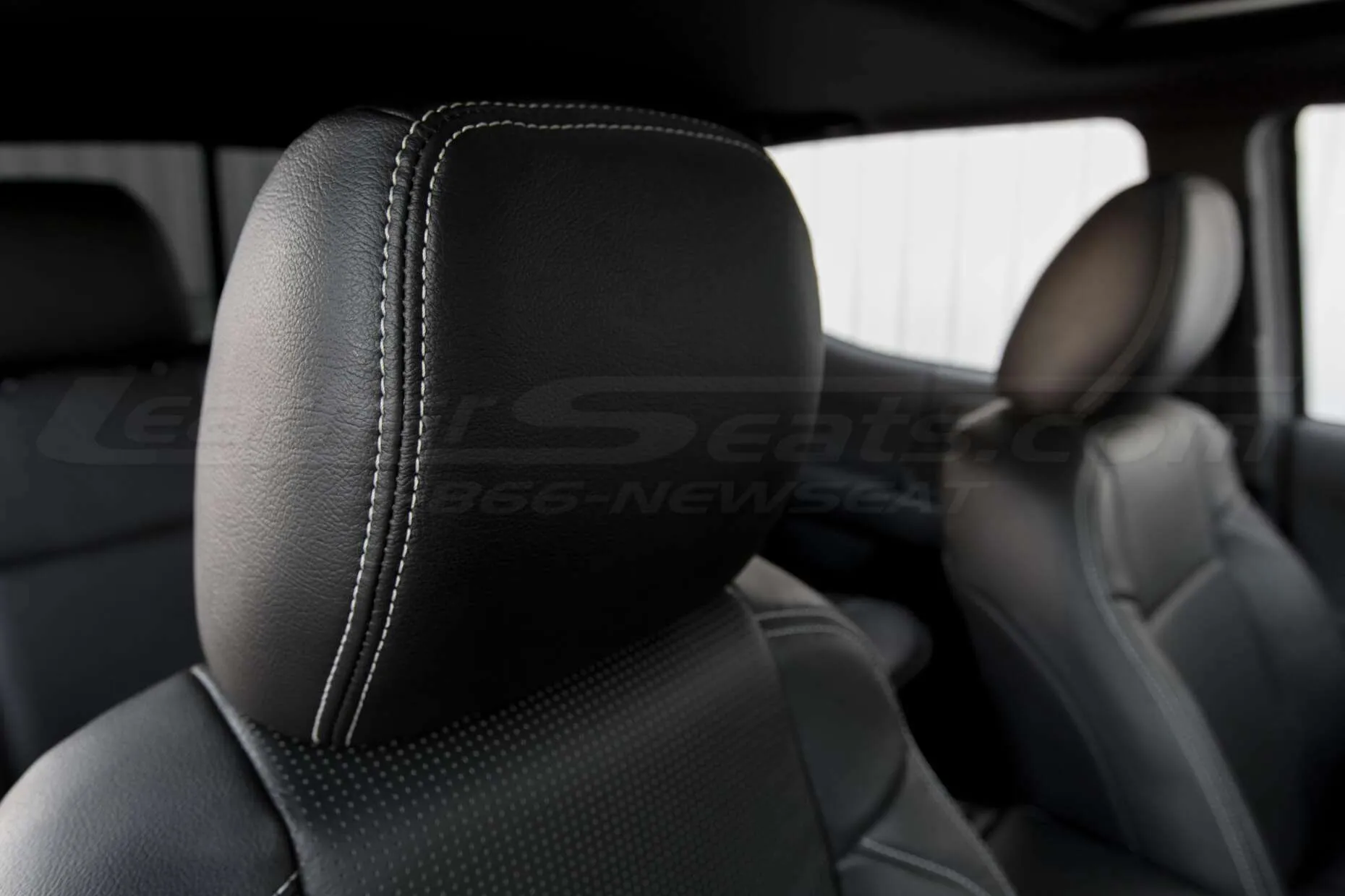 2016-2020 Toyota Tacoma Leather Seats - Black - Front passenger headrest & double-stitching