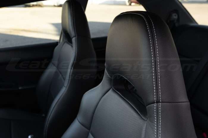 Subaru Impreza WRX Leather Seats.- Dark Graphite - Headrest & double-stitching close-up