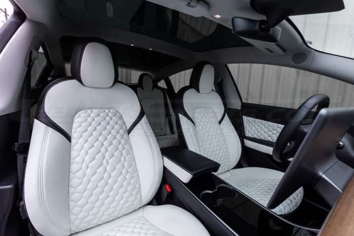 Tesla Model 3 Leather Seats - Black & Nappa White - Front interior