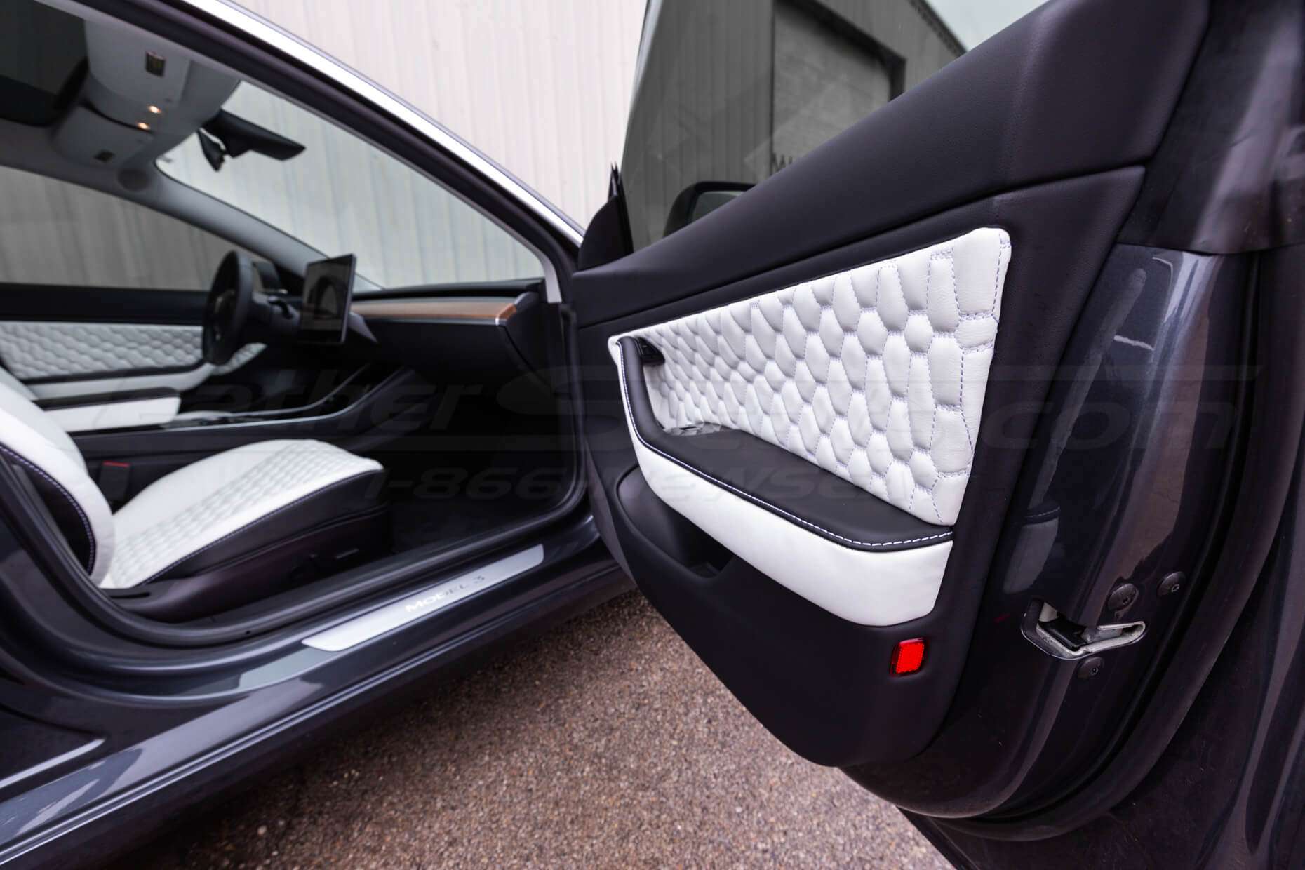 Tesla Model 3 Leather Seats - Black & Nappa White - CNC Stitched door panel insert