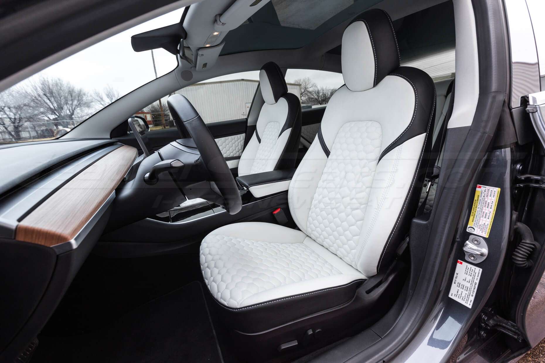Tesla Model 3 Leather Seats - Black & Nappa White - Front drivers seat