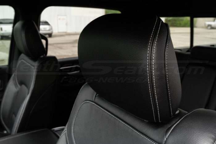 Dodge Ram leather headrest with silver double-stitching
