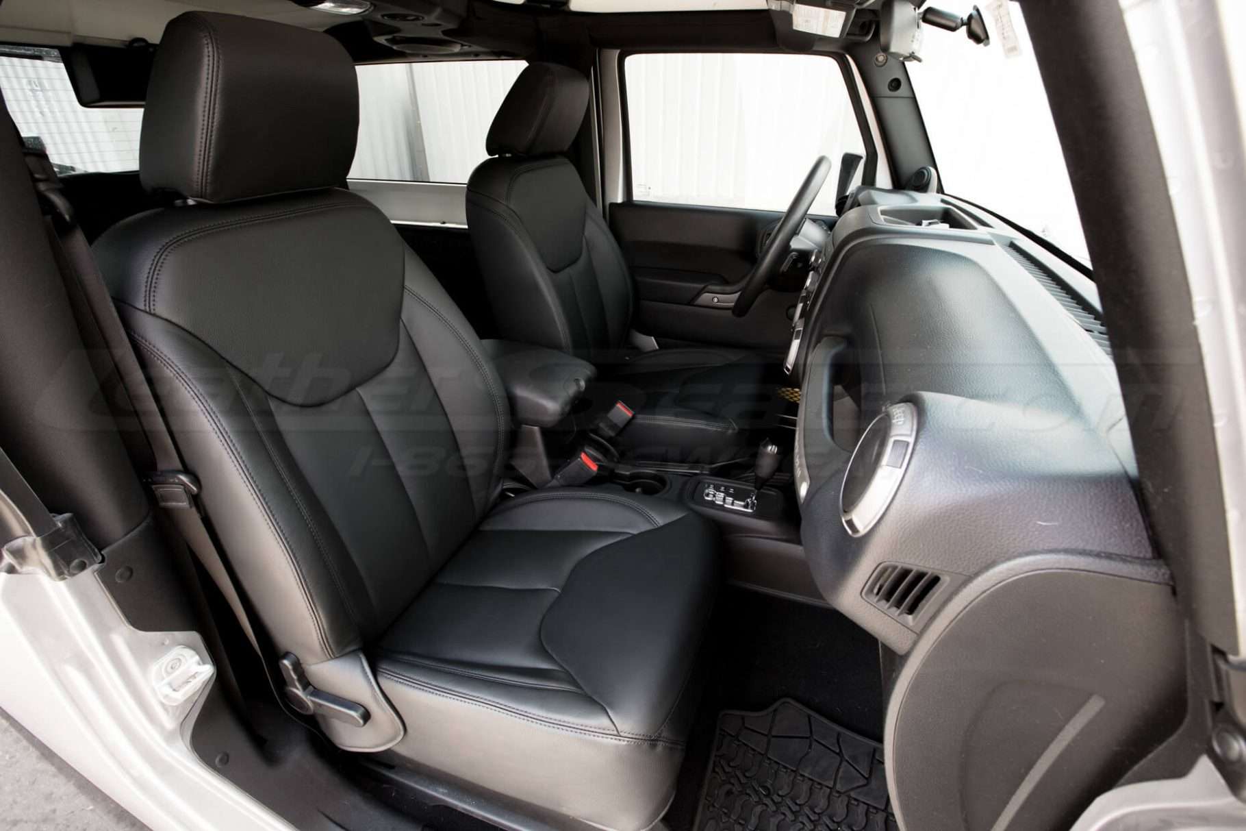 Jeep Wrangler Leather Seats - Black - Installed - Front interior passenger side view