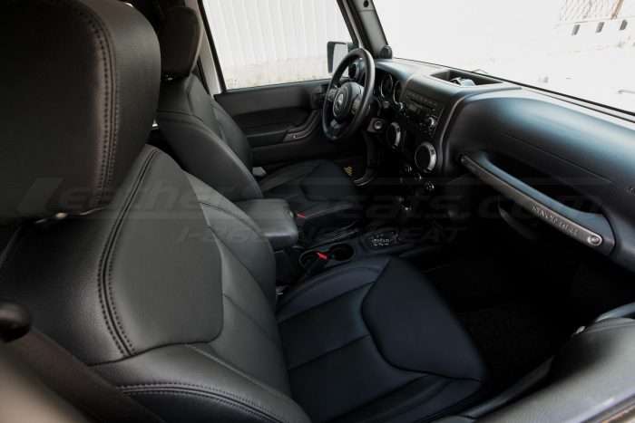 Jeep Wrangler Leather Seats - Black - Installed - Front passenger seat & side-stitching