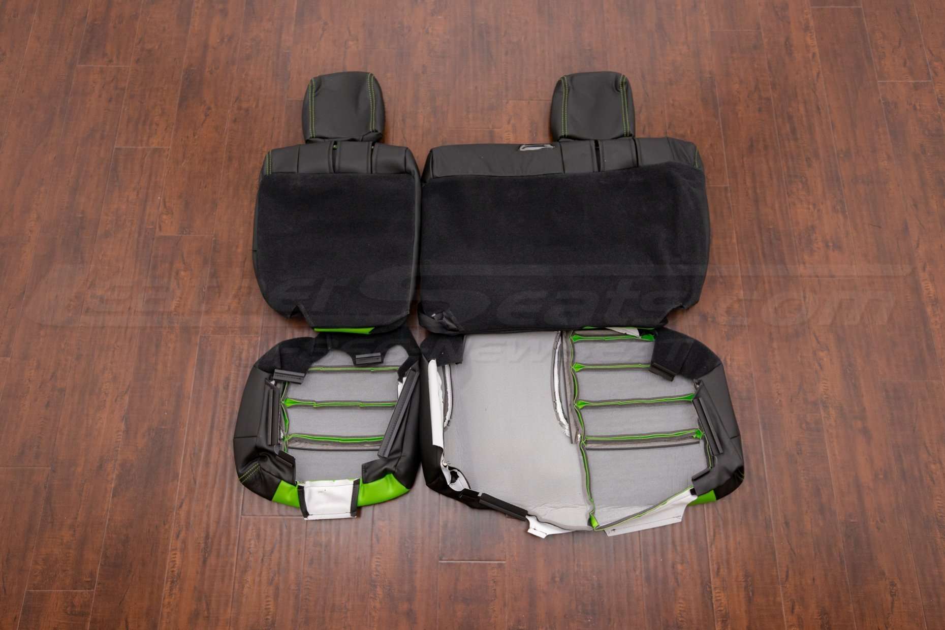 Jeep Wrangler Upholstery Kit - Black & Lime Green - Back view of rear seats