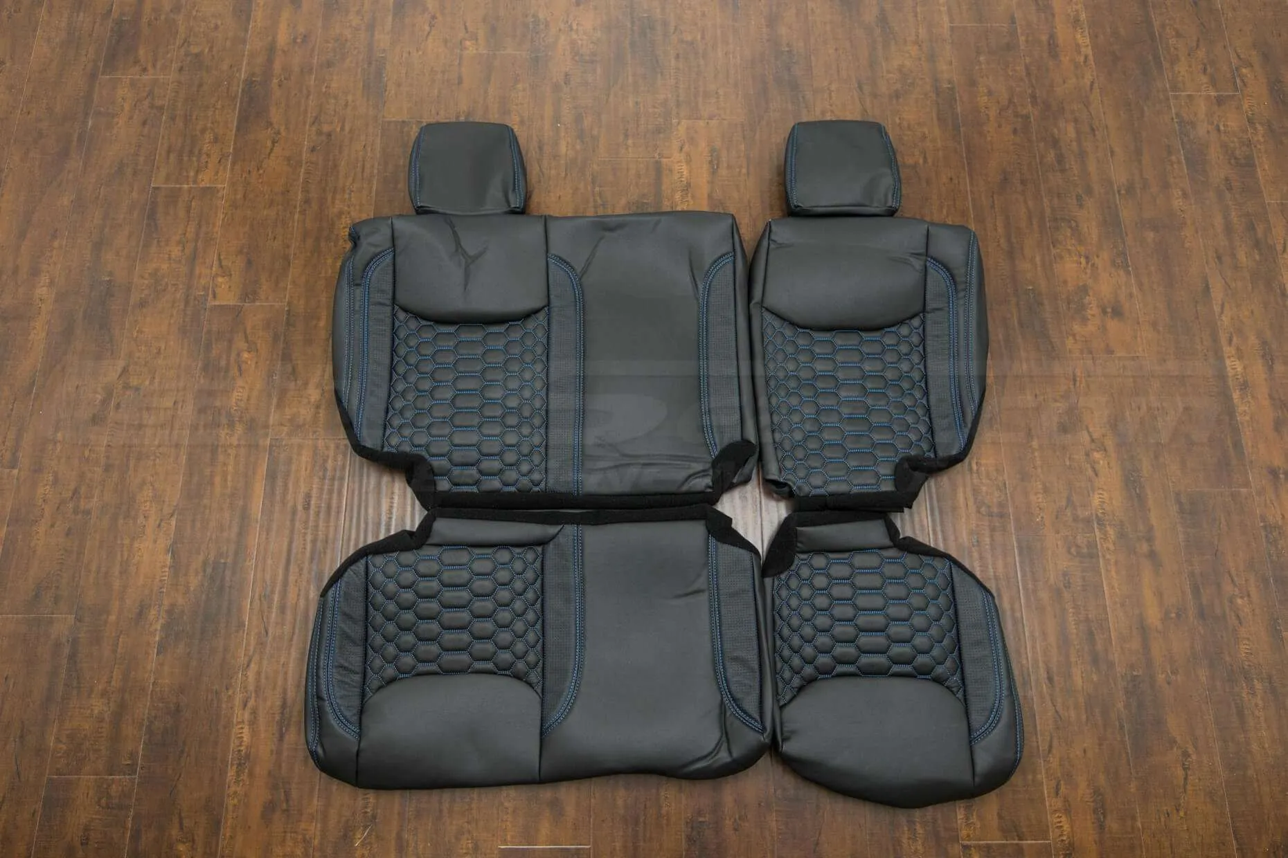 2013-2018 Jeep Wrangler Bespoked Leather Seats - Black & Cobalt - Rear seats