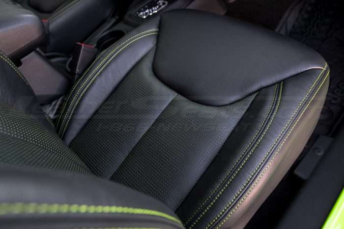 Jeep Wrangler Installed Leather Seats - Black & Piazza Green - Bottom cushion perforation and side double-stitching