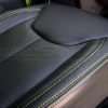 Jeep Wrangler Installed Leather Seats - Black & Piazza Green - Bottom seat cushion piazza perforation close-up