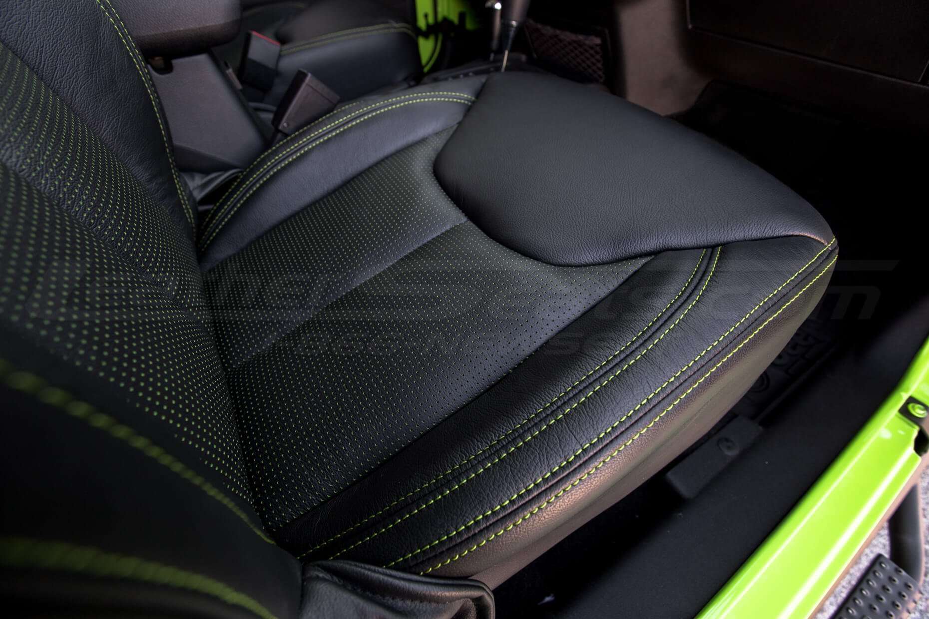 Jeep Wrangler Installed Leather Seats - Black & Piazza Green - Piazza Perforation & double-stitching