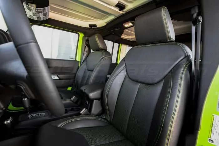Jeep Wrangler Installed Leather Seats - Black & Piazza Green - Front backrest and. headrest