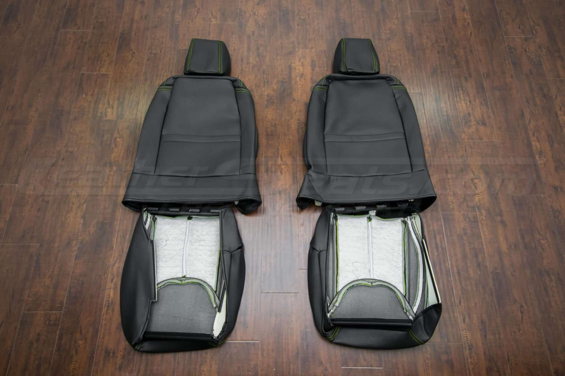Jeep Wrangler Leather Seats - Black & Piazza Green - Back view of front seats