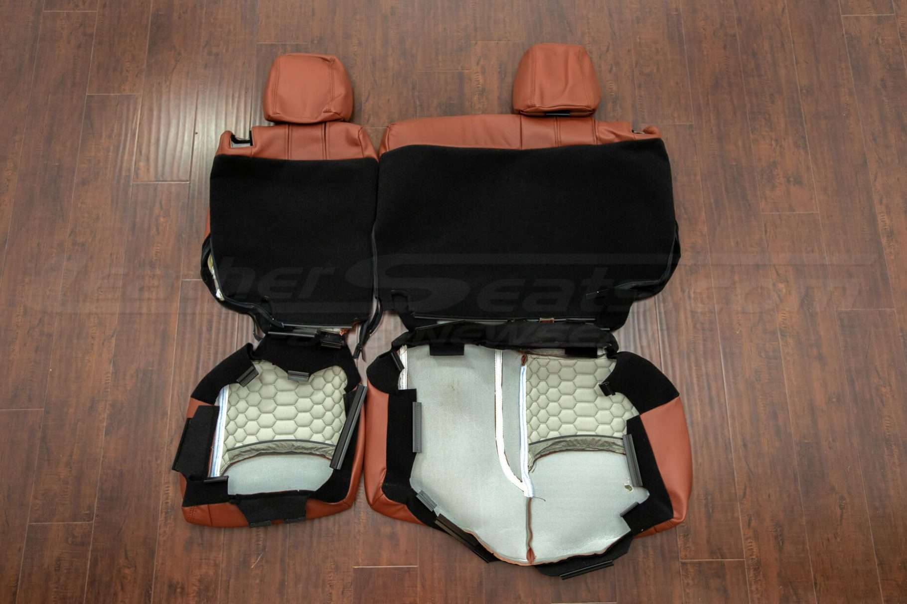 Jeep Wrangler Reticulated Upholstery Kit - Mitt Brown - Back view of rear seats