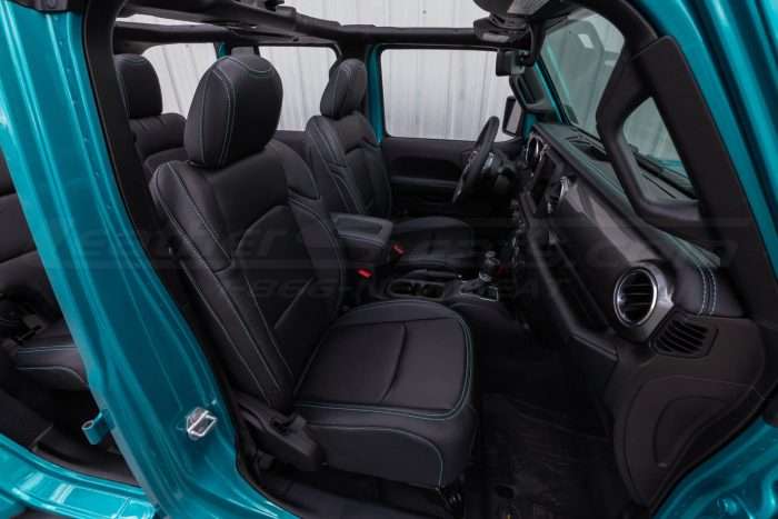 Jeep Wrangler JL Upholstery Kit - Black - Installed - Front interior from passenger side