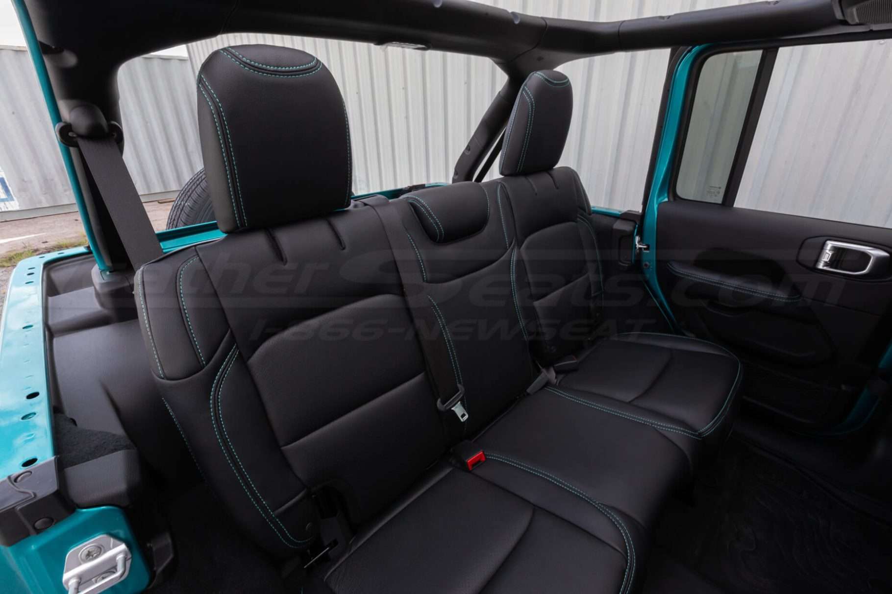 Jeep Wrangler JL Upholstery Kit - Black - Installed - Rear seats passenger view