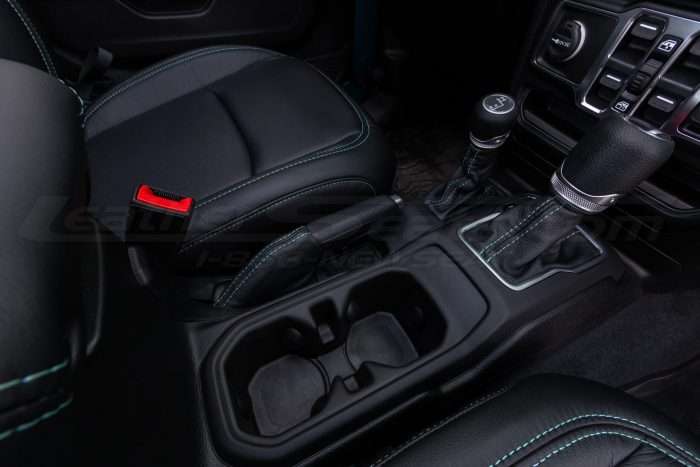 Jeep Wrangler JL Upholstery Kit - Black - Installed - Custom shift boots and e-brake cover