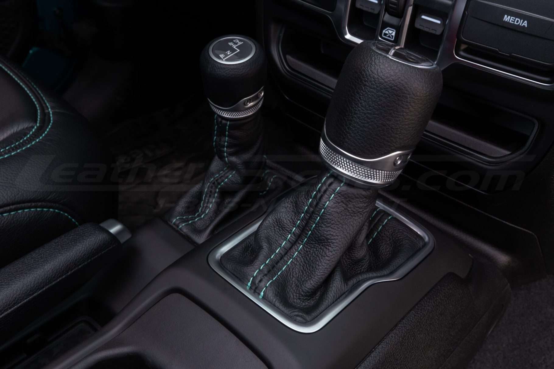 Jeep Wrangler JL Upholstery Kit - Black - Installed - Custom shift boot close-up