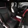 2013-2018 Jeep Wrangler Reticulated Hex installed Upholstery Kit - White/Black/Bright Red - Front interior passenger side view
