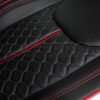 2013-2018 Jeep Wrangler Reticulated Hex installed Upholstery Kit - White/Black/Bright Red - Reticulated seat cushion close-up
