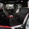 2013-2018 Jeep Wrangler Reticulated Hex installed Upholstery Kit - White/Black/Bright Red - Front interior from drivers side