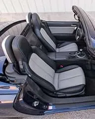 Mazda Miata leather upholstery installed.