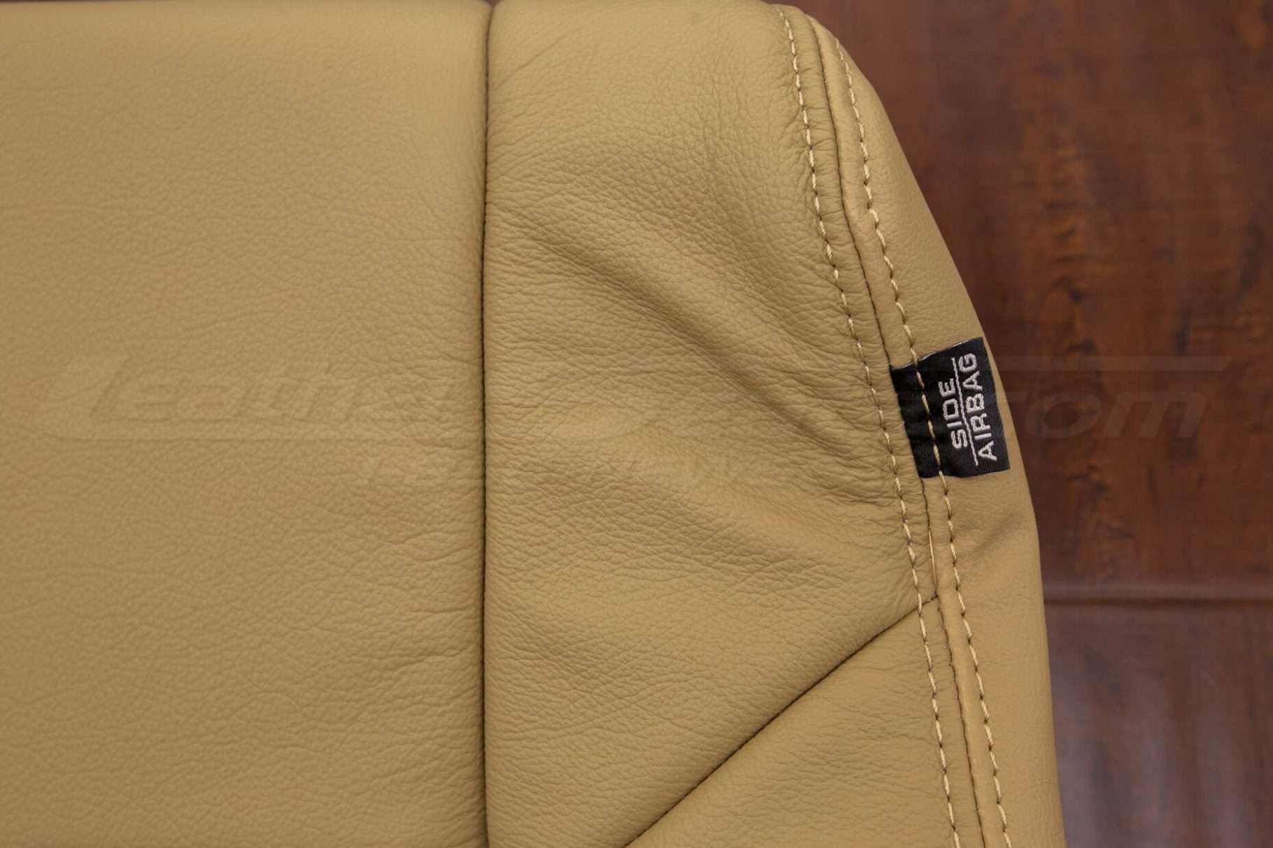 Close up of stitching & airbag tag - Honda Accord Bamboo kit