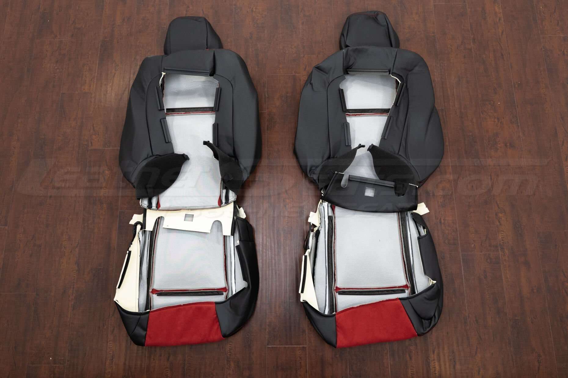 2015-2021 Dodge Challenger Upholstery Kit - Black w/ Red Suede - Back of Front sets