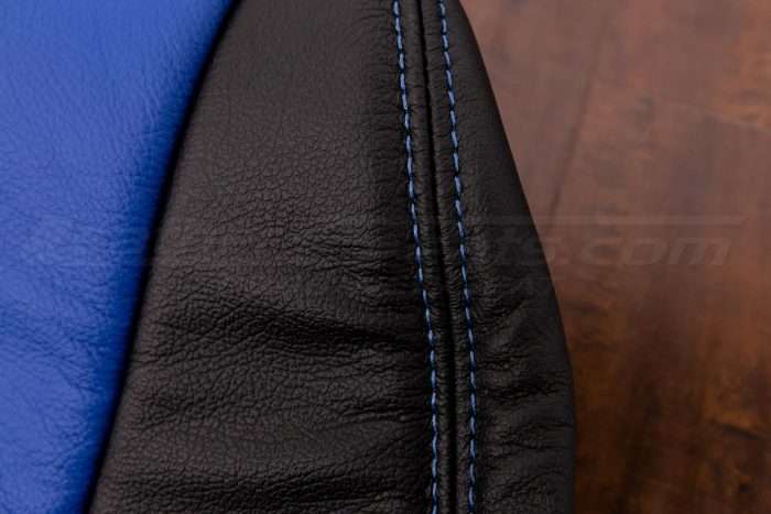 88-92 Chevrolet Camaro Leather Kit - Black & Cobalt - Bolster double stitching close-up